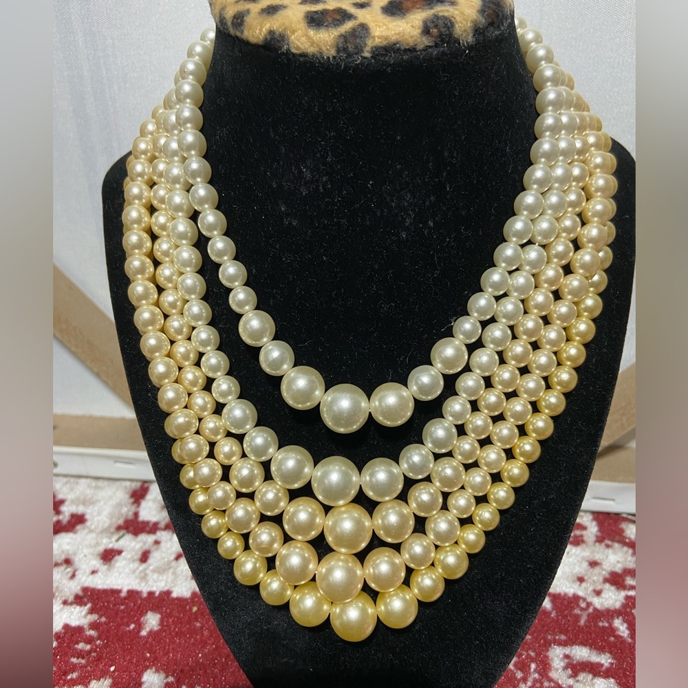 Vintage Layered Faux Pearl Necklace, Graduated Faux Pearls